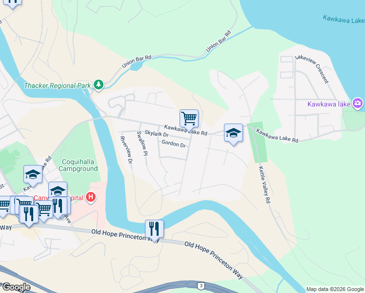 map of restaurants, bars, coffee shops, grocery stores, and more near 65560 Gordon Drive in Hope