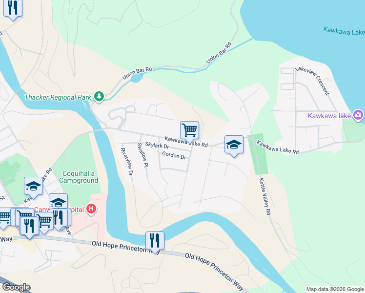 map of restaurants, bars, coffee shops, grocery stores, and more near 65553 Skylark Drive in Hope