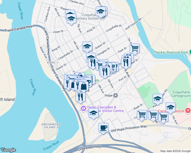 map of restaurants, bars, coffee shops, grocery stores, and more near 759 4th Avenue in Hope