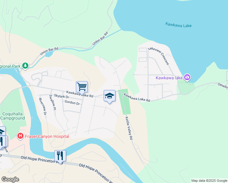 map of restaurants, bars, coffee shops, grocery stores, and more near Kawkawa Lake Road in Fraser Valley