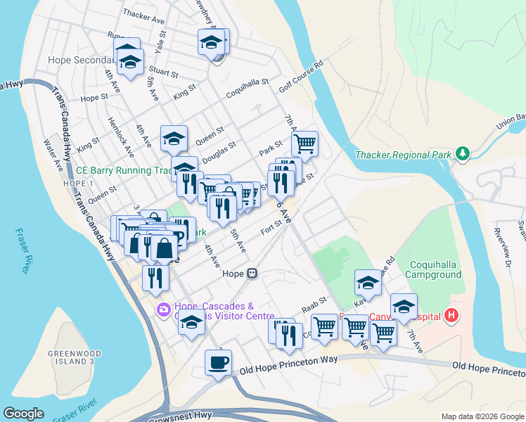 map of restaurants, bars, coffee shops, grocery stores, and more near 564 Wallace Street in Hope