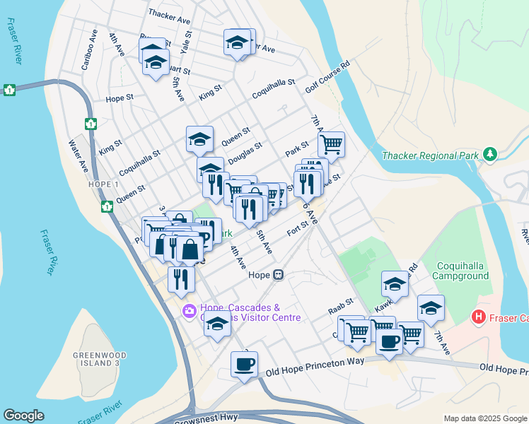 map of restaurants, bars, coffee shops, grocery stores, and more near 535 Wallace Street in Hope