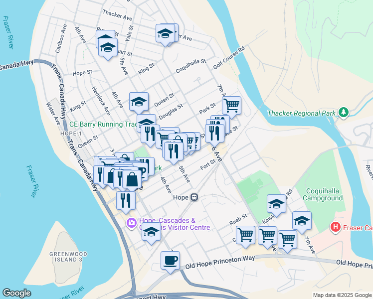 map of restaurants, bars, coffee shops, grocery stores, and more near 535 Wallace Street in Hope