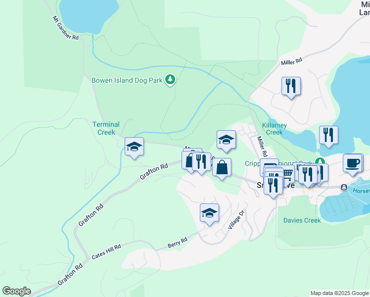 map of restaurants, bars, coffee shops, grocery stores, and more near 571 Roocroft Lane in Bowen Island
