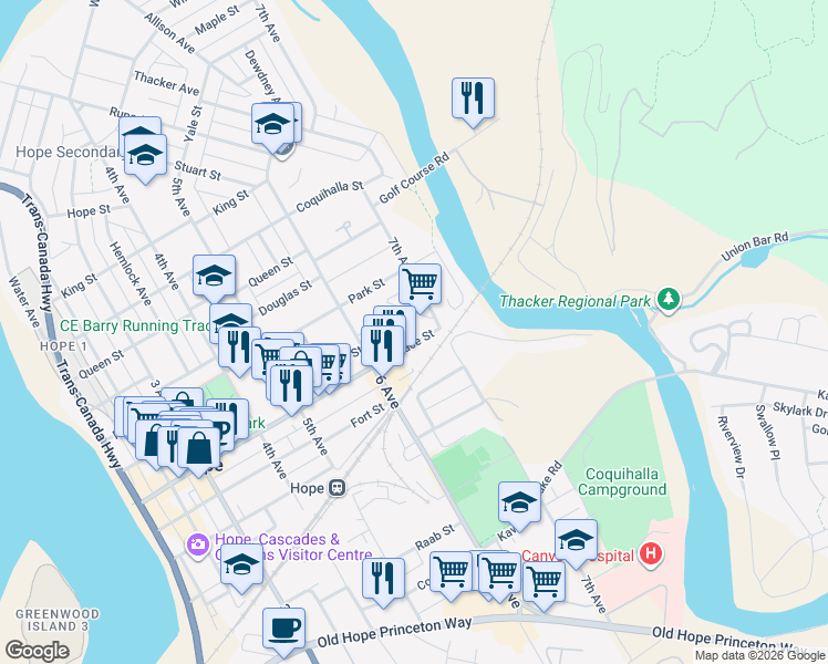 map of restaurants, bars, coffee shops, grocery stores, and more near 669 Wallace Street in Hope