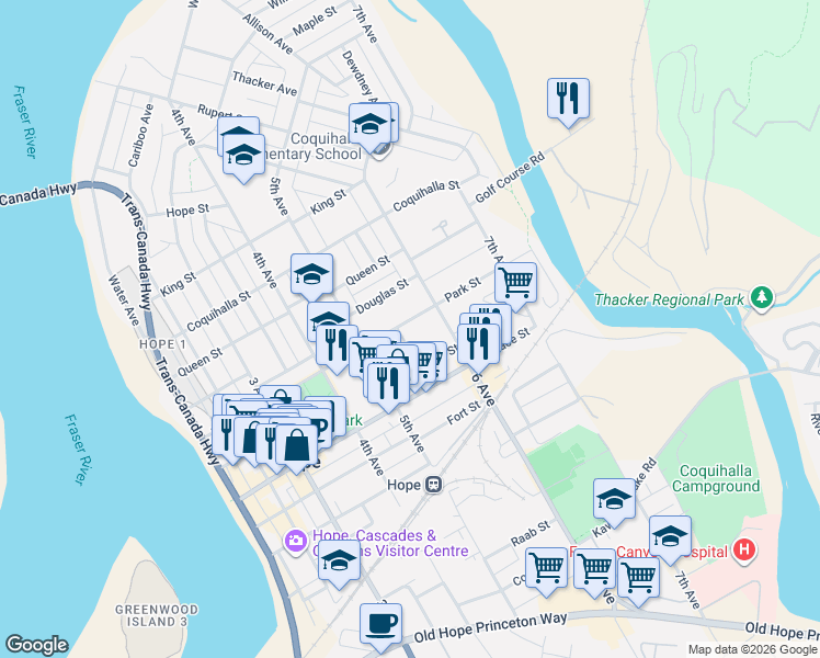 map of restaurants, bars, coffee shops, grocery stores, and more near 574 Park Street in Hope