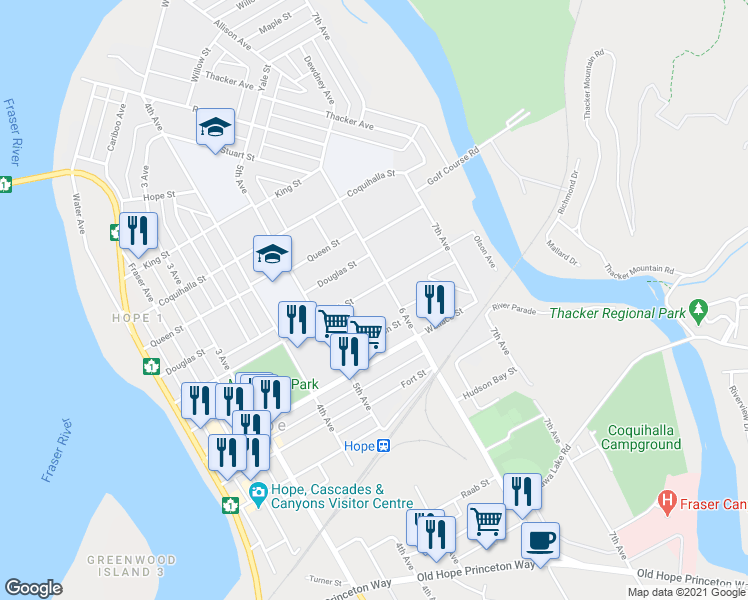 map of restaurants, bars, coffee shops, grocery stores, and more near 574 Park Street in Hope