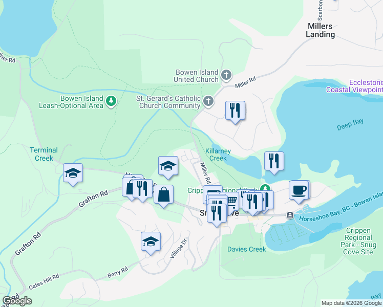 map of restaurants, bars, coffee shops, grocery stores, and more near Foxglove Lane in Bowen Island