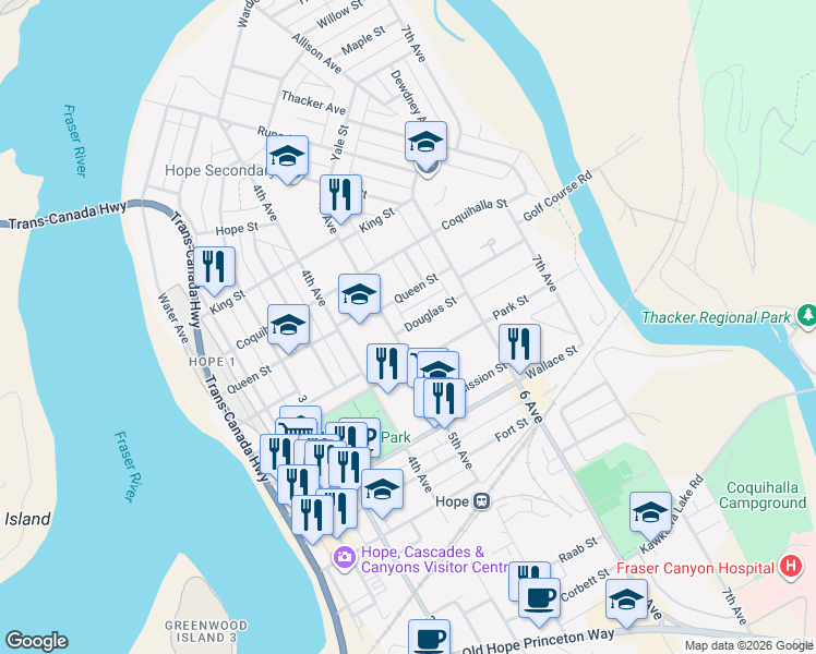 map of restaurants, bars, coffee shops, grocery stores, and more near 539 Douglas Street in Hope