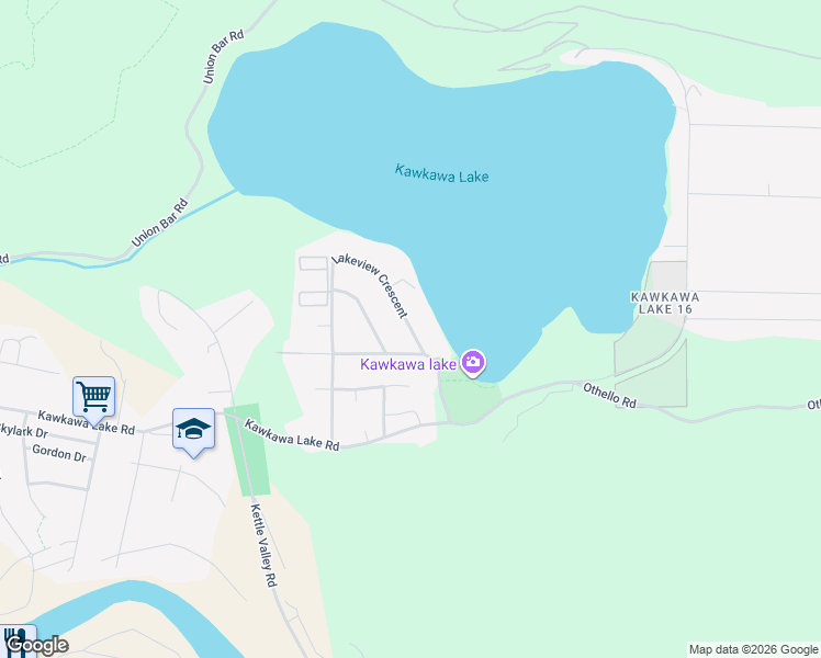 map of restaurants, bars, coffee shops, grocery stores, and more near Lakeview Crescent in Hope