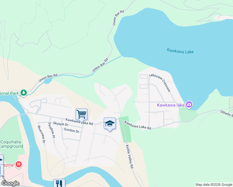 map of restaurants, bars, coffee shops, grocery stores, and more near 21196 Kettle Valley Road in Hope