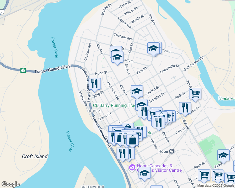 map of restaurants, bars, coffee shops, grocery stores, and more near 547 Hemlock Avenue in Hope