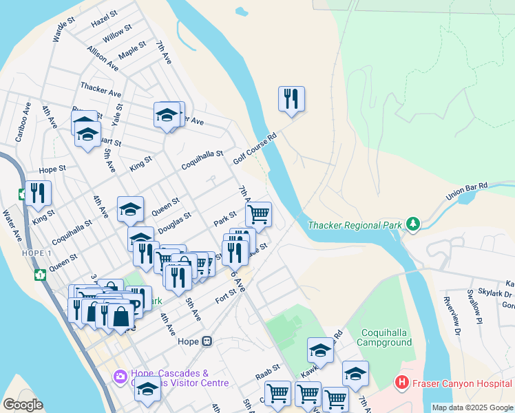 map of restaurants, bars, coffee shops, grocery stores, and more near 709 7 Avenue in Hope
