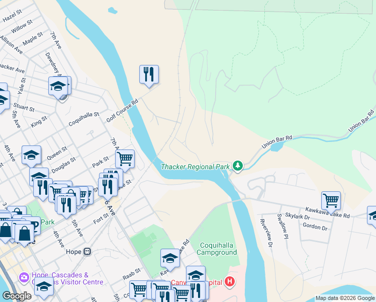 map of restaurants, bars, coffee shops, grocery stores, and more near 21332 Mallard Drive in Hope