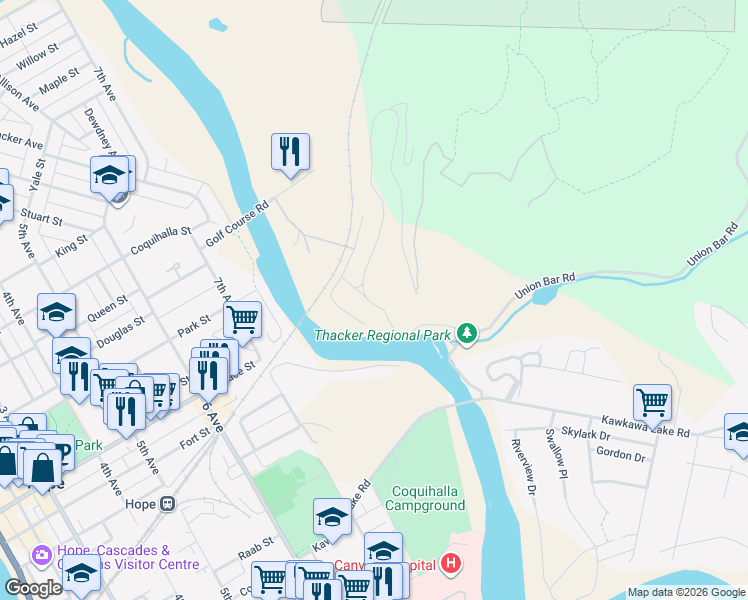 map of restaurants, bars, coffee shops, grocery stores, and more near 21332 Mallard Drive in Hope