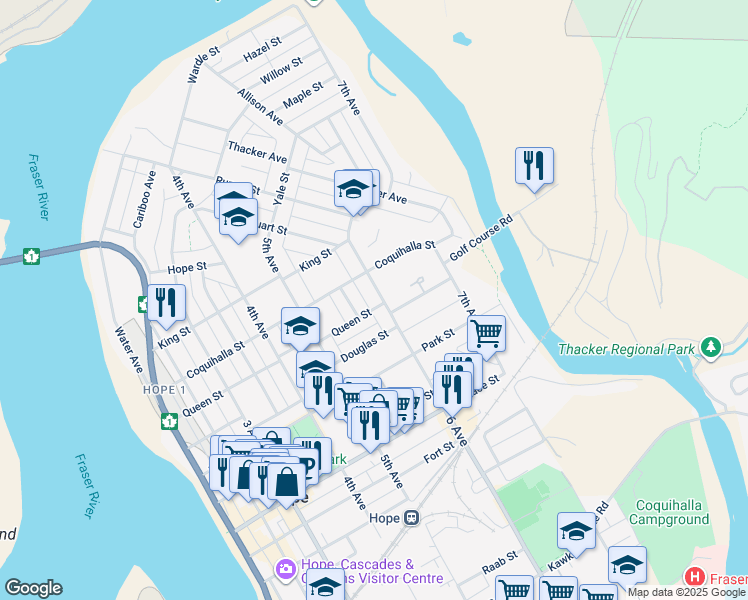 map of restaurants, bars, coffee shops, grocery stores, and more near 586 6 Avenue in Hope