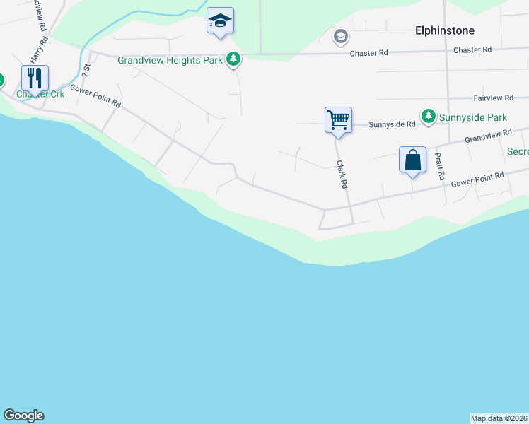 map of restaurants, bars, coffee shops, grocery stores, and more near 1271 Gower Point Road in Gibsons