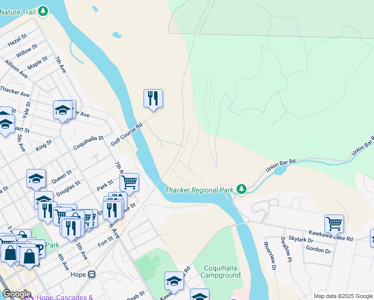 map of restaurants, bars, coffee shops, grocery stores, and more near 21444 Richmond Drive in Hope