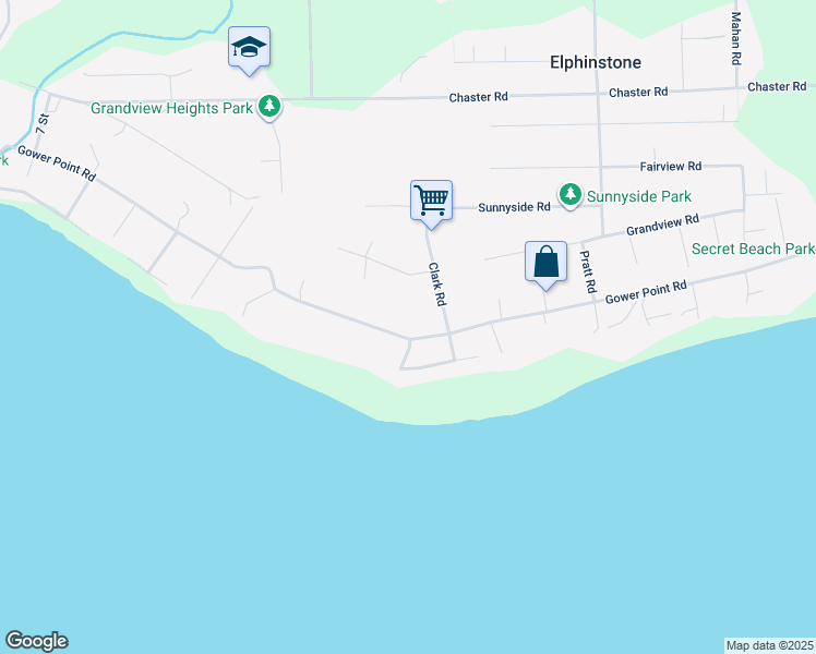map of restaurants, bars, coffee shops, grocery stores, and more near 1222 Gower Point Road in Gibsons