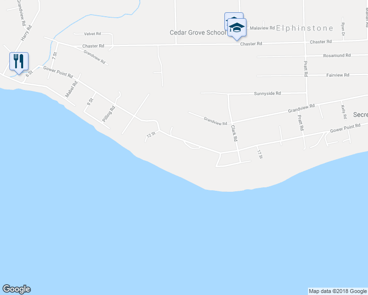 map of restaurants, bars, coffee shops, grocery stores, and more near 1271 Gower Point Road in Gibsons