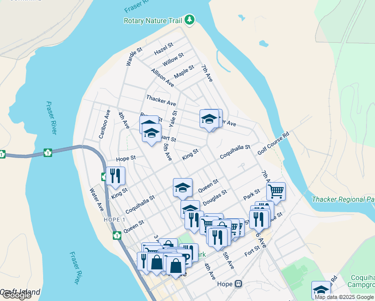 map of restaurants, bars, coffee shops, grocery stores, and more near 533 King Street in Hope