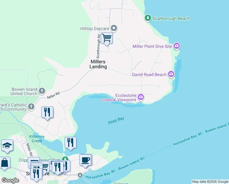 map of restaurants, bars, coffee shops, grocery stores, and more near 311 Robert Road in Bowen Island