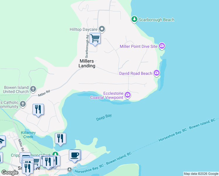 map of restaurants, bars, coffee shops, grocery stores, and more near 311 Robert Road in Bowen Island