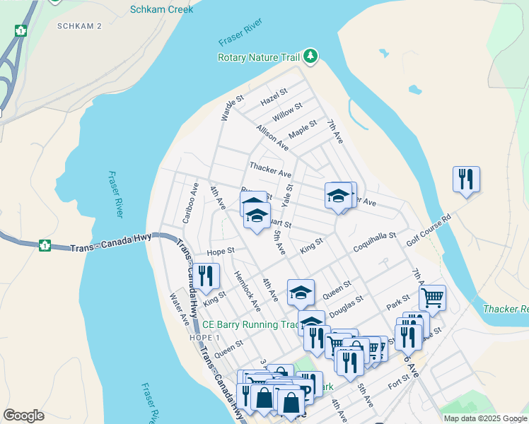 map of restaurants, bars, coffee shops, grocery stores, and more near 459 Stuart Street in Hope