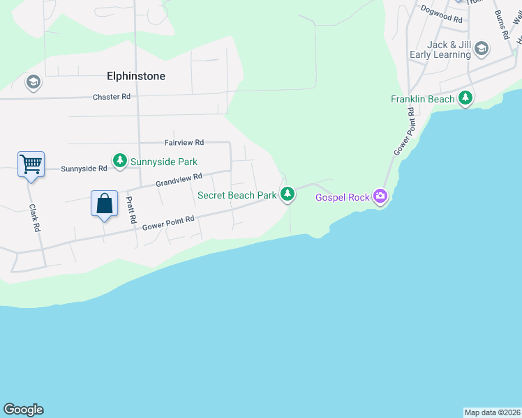 map of restaurants, bars, coffee shops, grocery stores, and more near Gower Point Road in Gibsons