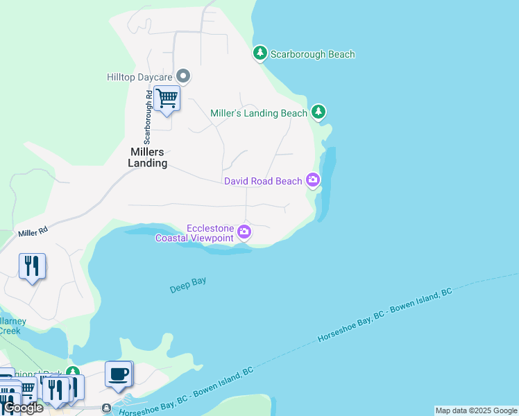 map of restaurants, bars, coffee shops, grocery stores, and more near 269 David Road in Bowen Island