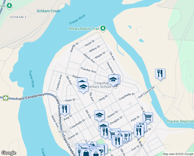map of restaurants, bars, coffee shops, grocery stores, and more near 552 Yale Street in Hope
