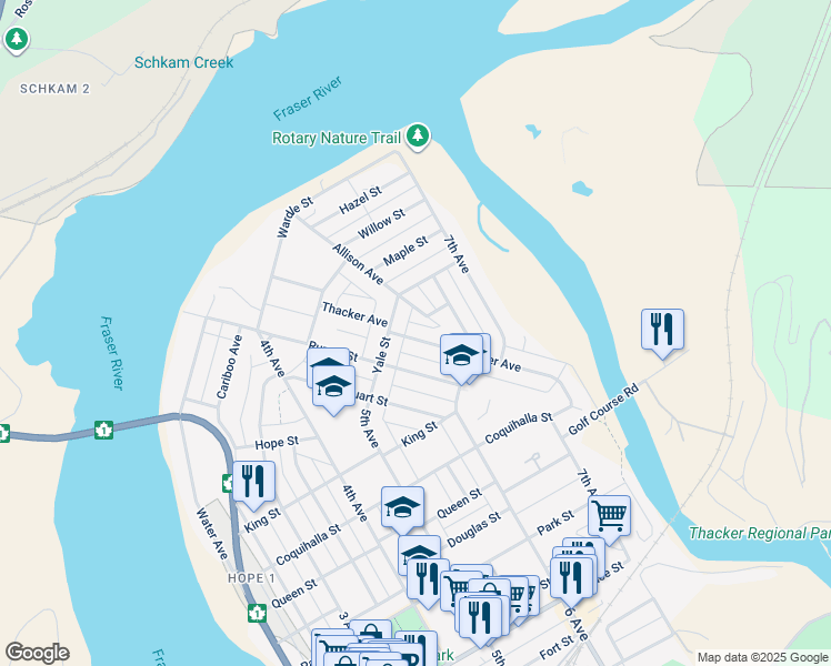 map of restaurants, bars, coffee shops, grocery stores, and more near 567 Thacker Avenue in Hope