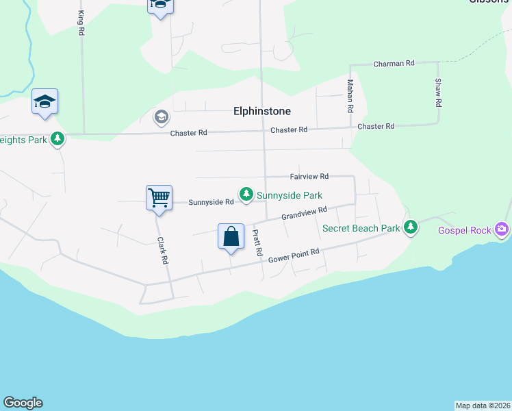 map of restaurants, bars, coffee shops, grocery stores, and more near 159 Pratt Road in Gibsons