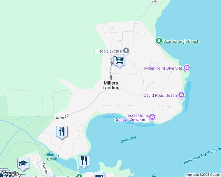 map of restaurants, bars, coffee shops, grocery stores, and more near 1201 Miller Road in Bowen Island