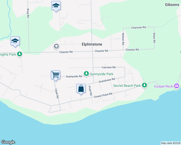 map of restaurants, bars, coffee shops, grocery stores, and more near 177 Pratt Road in Gibsons