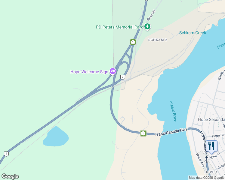 map of restaurants, bars, coffee shops, grocery stores, and more near Trans-Canada Highway in Hope