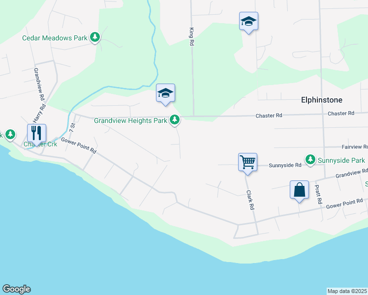 map of restaurants, bars, coffee shops, grocery stores, and more near 190 Grandview Heights Road in Gibsons