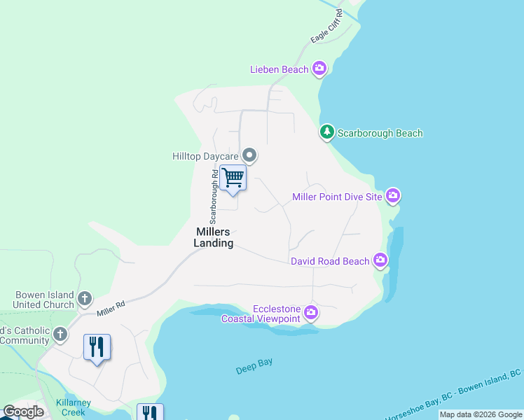 map of restaurants, bars, coffee shops, grocery stores, and more near 1255 Deer Walk in Bowen Island