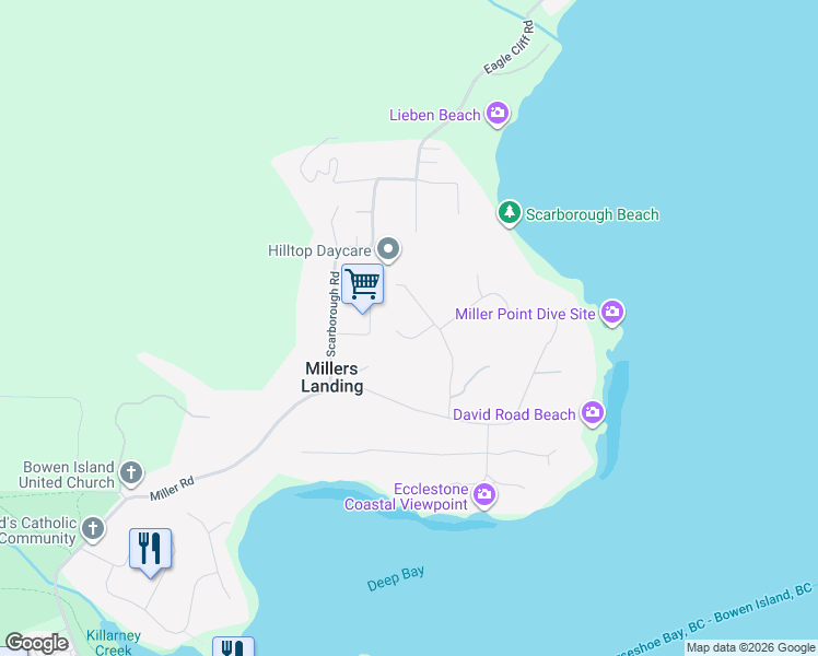 map of restaurants, bars, coffee shops, grocery stores, and more near 1255 Deer Walk in Bowen Island