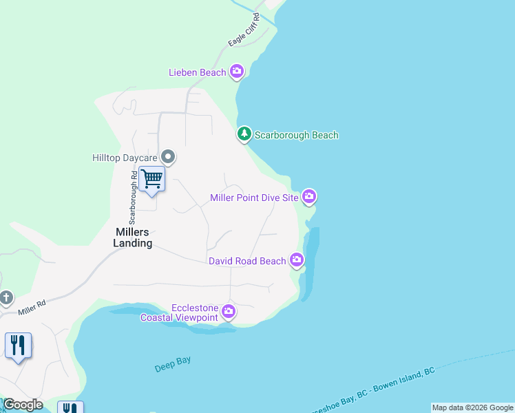 map of restaurants, bars, coffee shops, grocery stores, and more near 252 Jason Road in Bowen Island