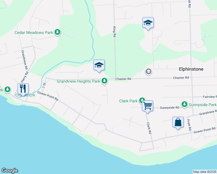 map of restaurants, bars, coffee shops, grocery stores, and more near 216 Grandview Heights Road in Gibsons