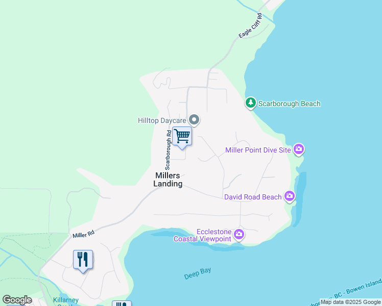 map of restaurants, bars, coffee shops, grocery stores, and more near 1261 Eagle's Nest Road in Bowen Island