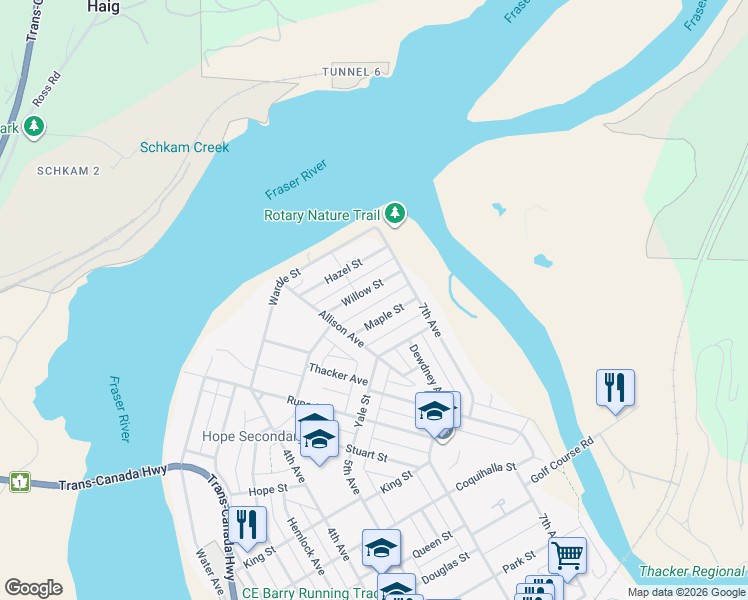 map of restaurants, bars, coffee shops, grocery stores, and more near 648 Willow Street in Hope