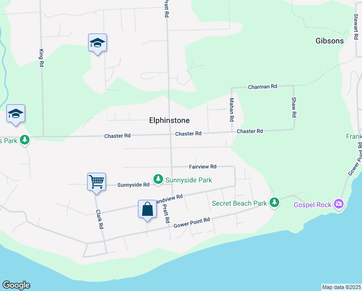 map of restaurants, bars, coffee shops, grocery stores, and more near 1064 Rosamund Road in Gibsons