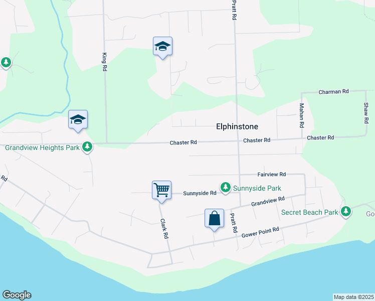 map of restaurants, bars, coffee shops, grocery stores, and more near 1160 Rosamund Road in Gibsons