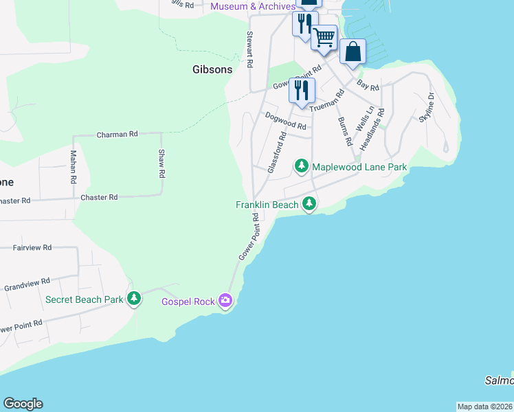 map of restaurants, bars, coffee shops, grocery stores, and more near in Gibsons