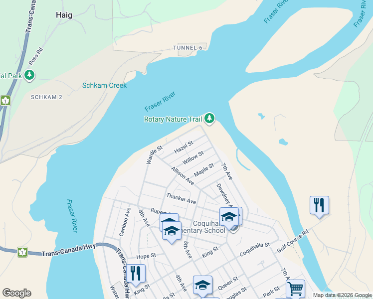 map of restaurants, bars, coffee shops, grocery stores, and more near 630 Hazel Street in Hope