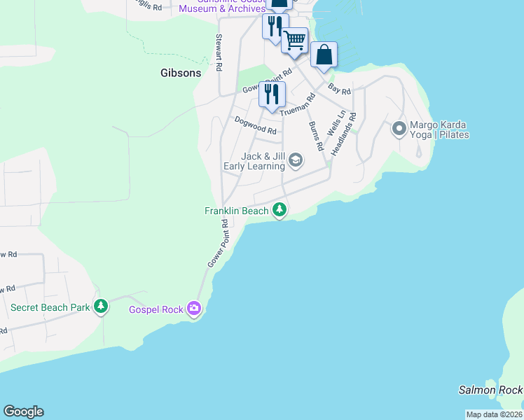 map of restaurants, bars, coffee shops, grocery stores, and more near 735 Franklin Road in Gibsons