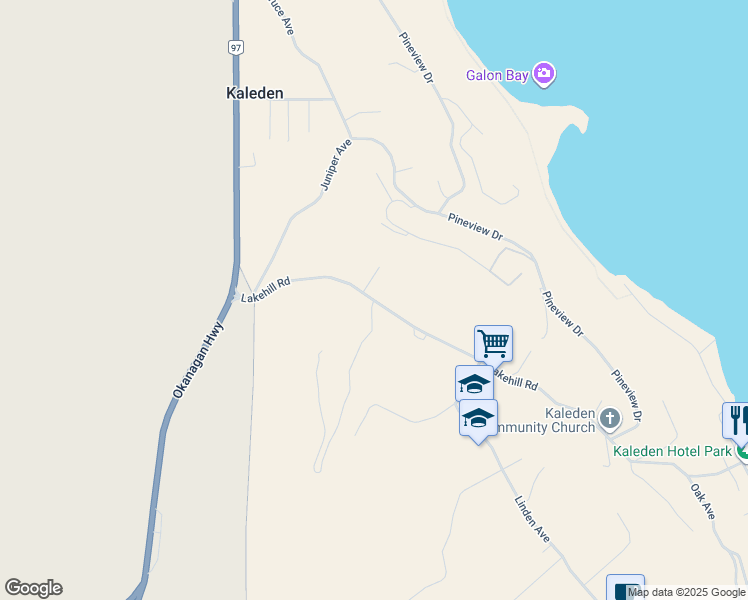 map of restaurants, bars, coffee shops, grocery stores, and more near 209 Lakehill Road in Kaleden