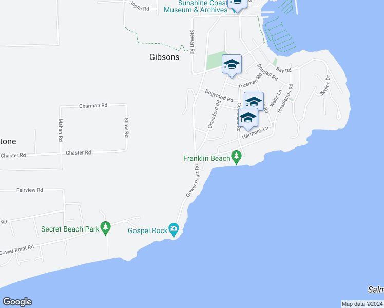 map of restaurants, bars, coffee shops, grocery stores, and more near 692 Gower Point Road in Gibsons